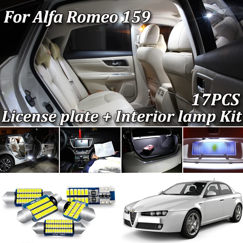 

17Pcs White Error Free Canbus For Alfa Romeo 159 LED Interior Map Dome Light + License Plate Lamp Kit (2005-2011)