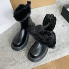 Женские ботильоны, теплые плюшевые зимние женские ботинки на массивном каблуке, женские ботинки челси на платформе, Нескользящие повседневные ботинки без шнуровки, 2021