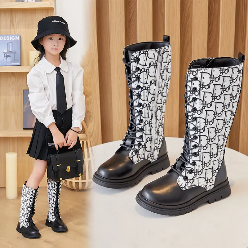 Girls' Shoes Children's Martin Boots The New 2021 Winter High and Long Princess Fall with Fleece Medium | Детская одежда и