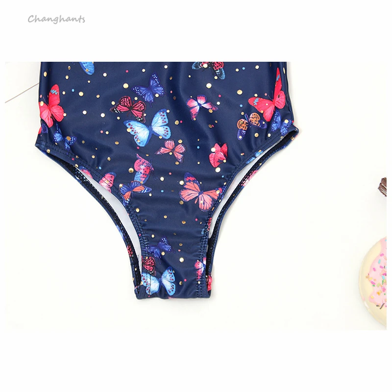 

Girls One Piece Swimsuit Children Swimwear Dark Blue with Butterflies Pattern 1-8 Y Kids Swim Pool Suit Baby Sandy Beachwear