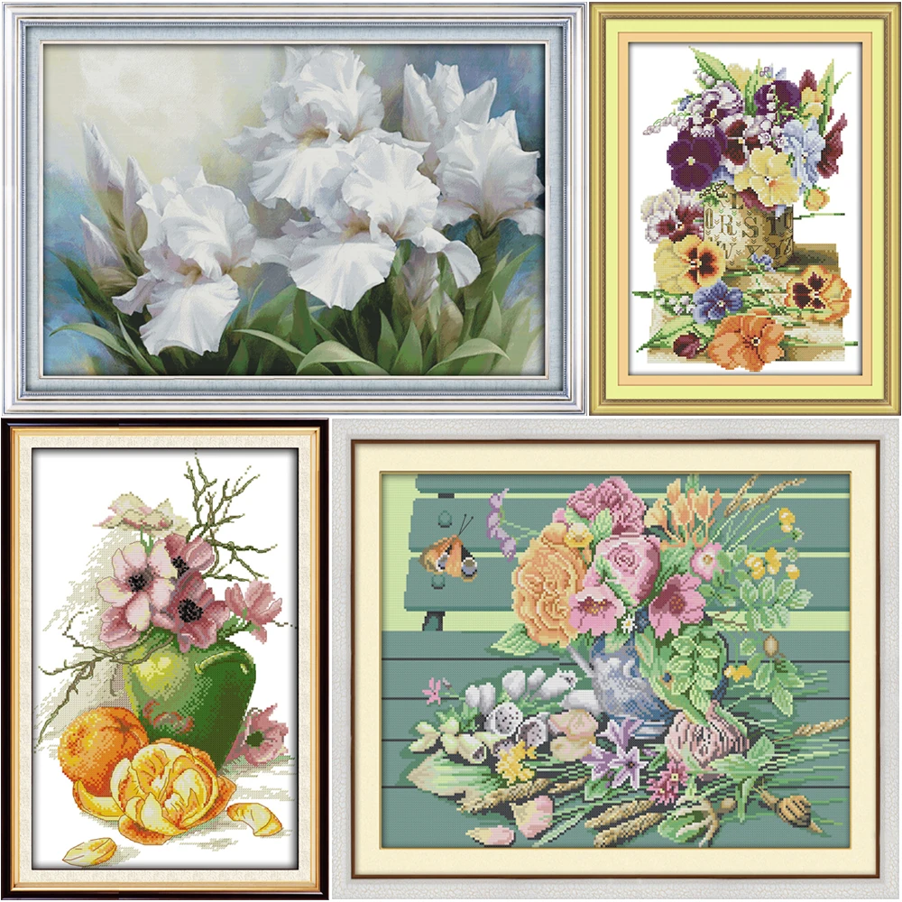 Набор для вышивки крестиком Joy Sunday с узором в виде цветочной корзины тисненой