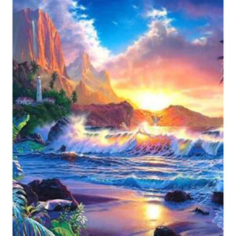 

Diamond Painting 5D DIY Square/Round Diamond Seaside Sunrise View Picture Landscape Painting Cross Stitch Ornament Gift TX721