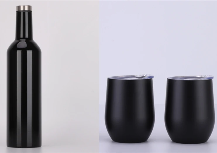black 12oz 750ml Подарочный набор яйцо/флейта чашки различной формы глоток бокалы для вина и 750 мл бутылка из нержавеющей стали изолированные вакуумные воды кофе термос кружки - Цвет: black 12oz 750ml