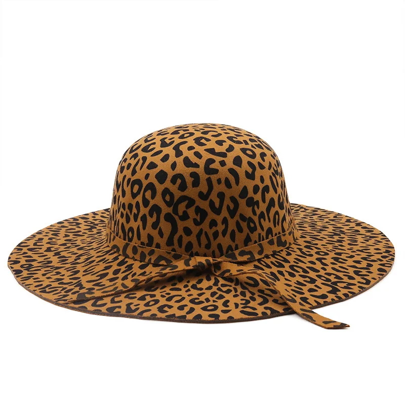 

simple Foldable Wide Brim Floppy Girl Fedoras Hat Wide Brimmed Dome Hats Wool Floppy Womens Leopard Cloche Hat