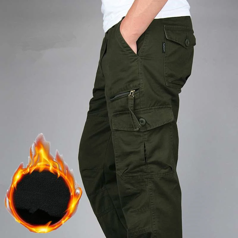 Army green Мужские зимние теплые плотные брюки двухслойный флис Военная, Армейская, камуфляжная тактическая хлопковая длинная брюки мужские мешковатые брюки карго - Цвет: Army green