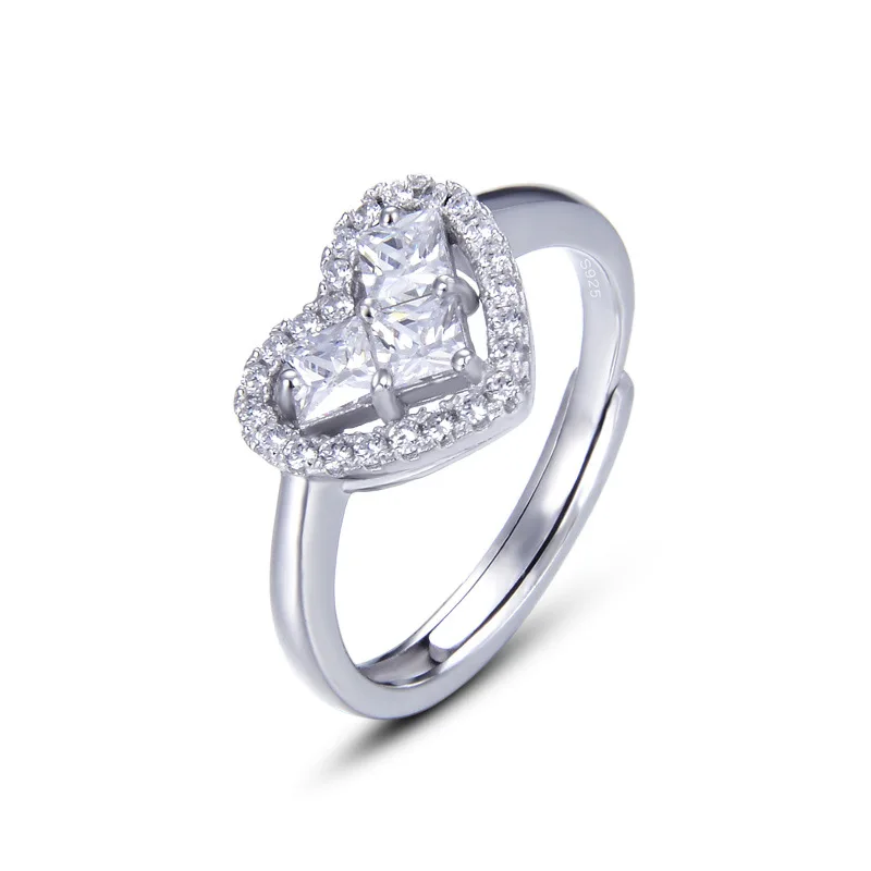 

Bague Ringen Heart-shaped Real Silver 925 Jewelry Trendy Wedding Ring for Women Opening adjustable Female Accessory Wholesale
