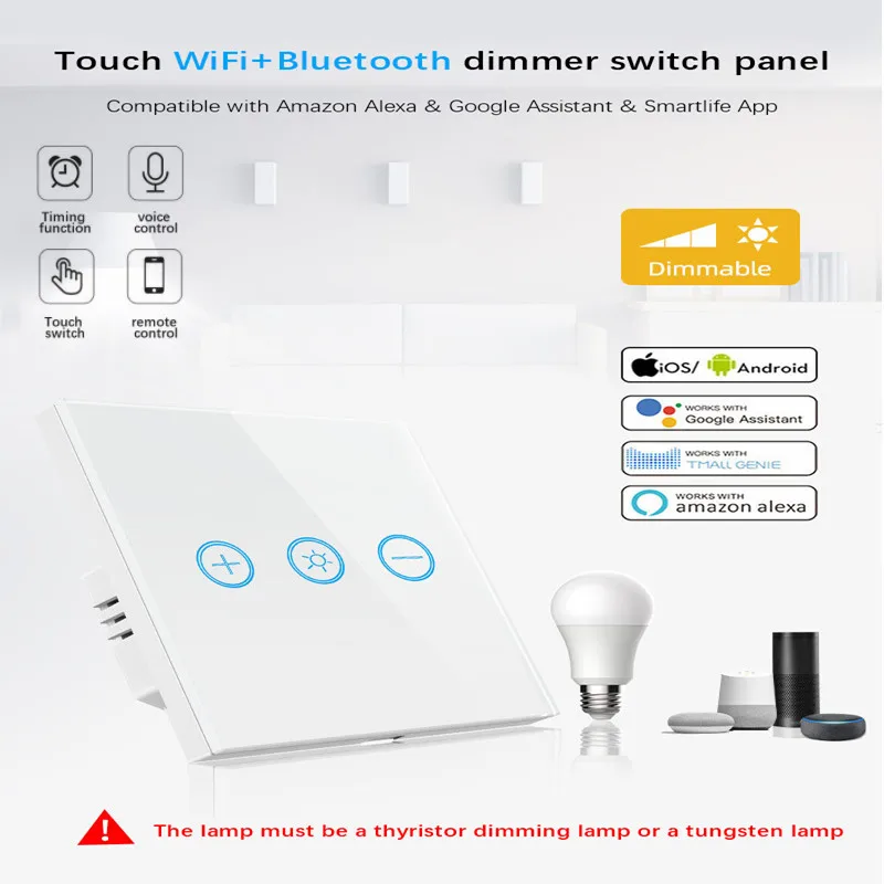 

Умный настенный выключатель с регулировкой яркости и Wi-Fi, с сенсорным датчиком