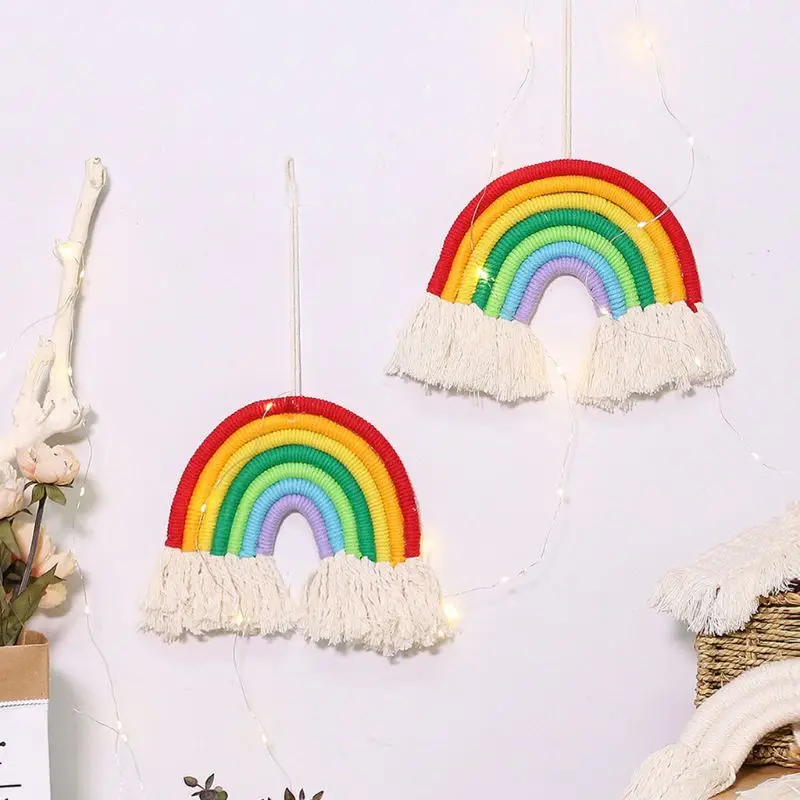 

Rainbow Wall Hanging Ornaments Hand-woven Macrame Tapestry Kids Room Decorations