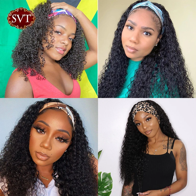 

SVT Brazilian Curly Human Hair Headband Wigs For Black Women 180% Density Kinky Curly Scarf Human Hair Head Bands Wig Natural