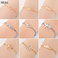 smjel stainless steel charm bracelets for women cute dragonfly butterfly elephant cat cross heart bracelet guitar jewelry gift