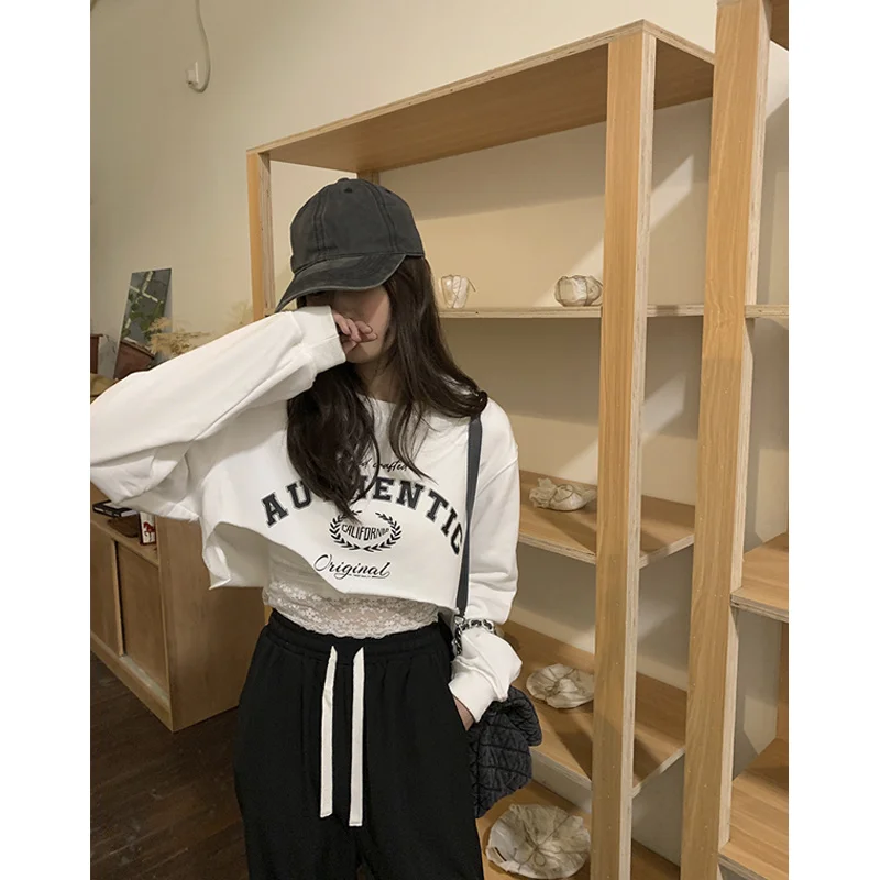 Женская футболка Свободный Топ с длинным рукавом и надписью новинка 2021 | одежда