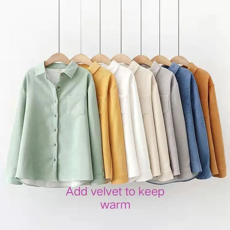 

Женская Вельветовая рубашка, простая повседневная теплая плотная Вельветовая рубашка в студенческом стиле, зима 2021