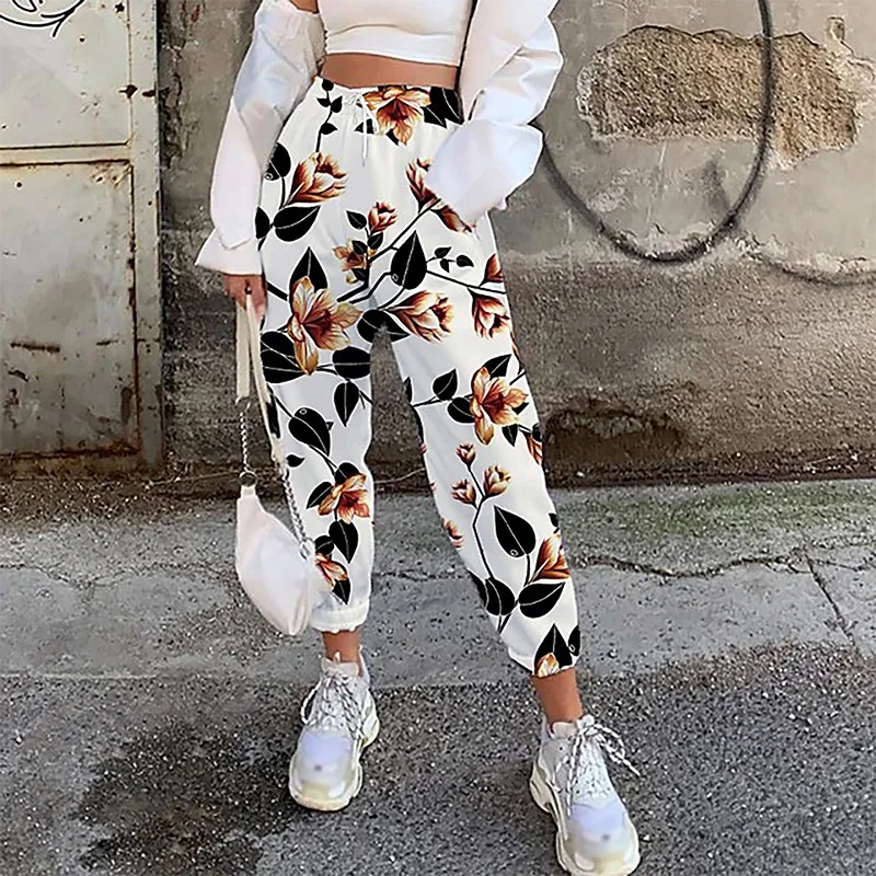 

Fashion Retro Printed Pocket Sweatpants Women Sports Summer Long Pants Casual Drawstring High Waisted Autumn Trousers Streetwear