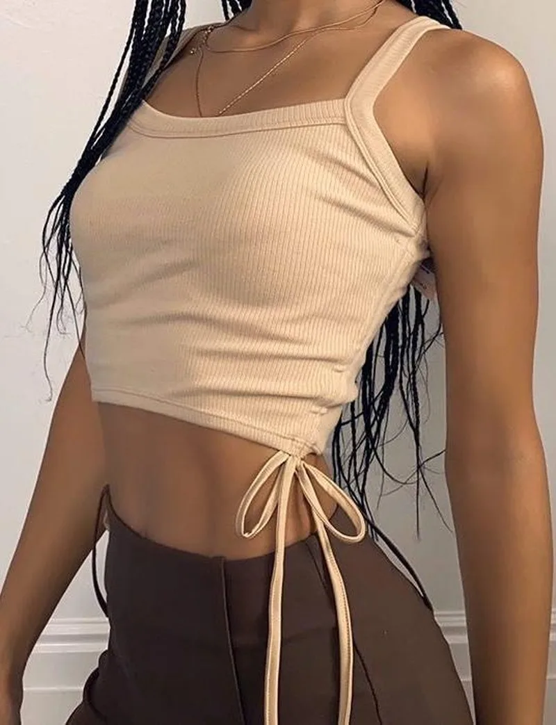 

Y2k Ins Drawstring Pleated Vest Women 2021 Summer New Style Short Threaded Camisole Tops Female Korean Sleevess Camisole e girl