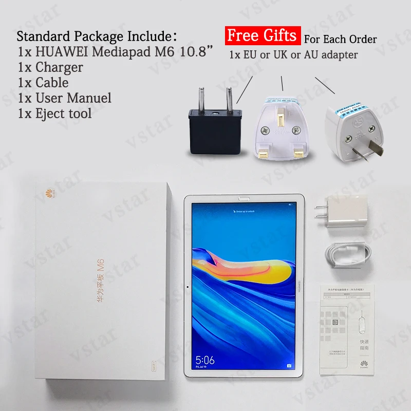 Оригинальный планшетный ПК Huawei Mediapad M6 10 8 дюйма Wi Fi Восьмиядерный Kirin 980 Android 9 0