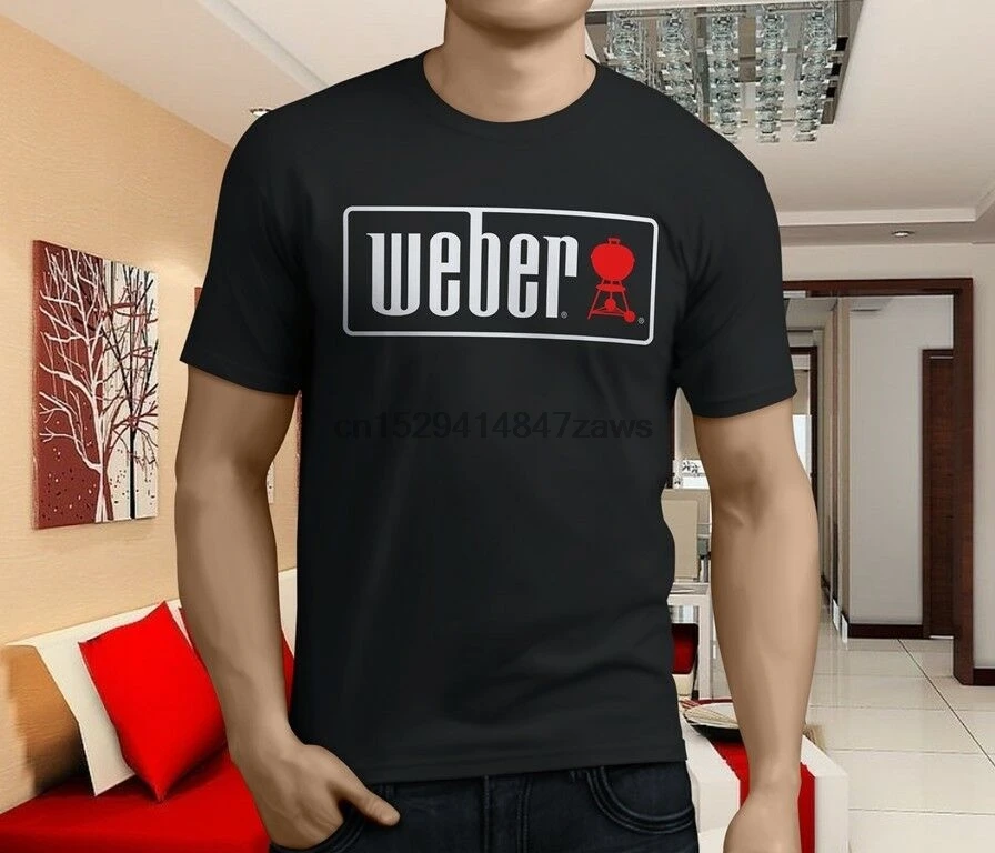 

New Weber Logo Bbq Grill Jenn Air Broil King Mens Black T-Shirt Size S-3Xl