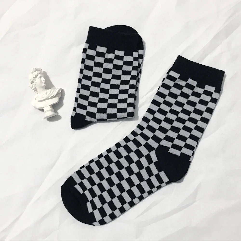 Корейский стиль Харадзюку тренд женские шахматные носки геометрические