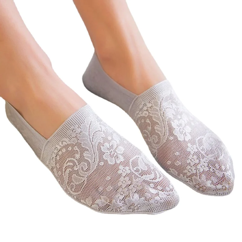 

1/2 Pairs Fashion Women Girls Summer Socks Style Lace Flower No Show Short Sock Antiskid Invisible Ankle 2021 Sox Sock Slippers