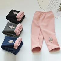 spring autumn new girls warm pants for baby kids plus velvet thickening casual one piece childrens cotton pants trousers wtp76