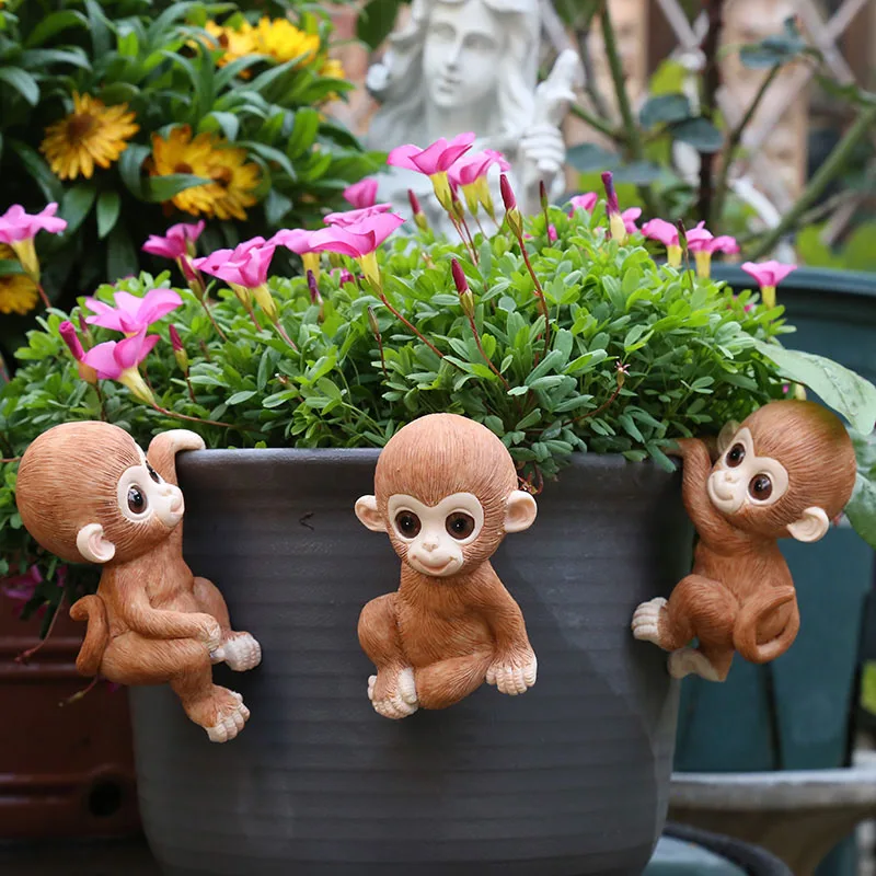 

Cartoon cute hanging pot monkey bonsai ornaments simulation animal garden decoration accessories creative resin crafts ornaments
