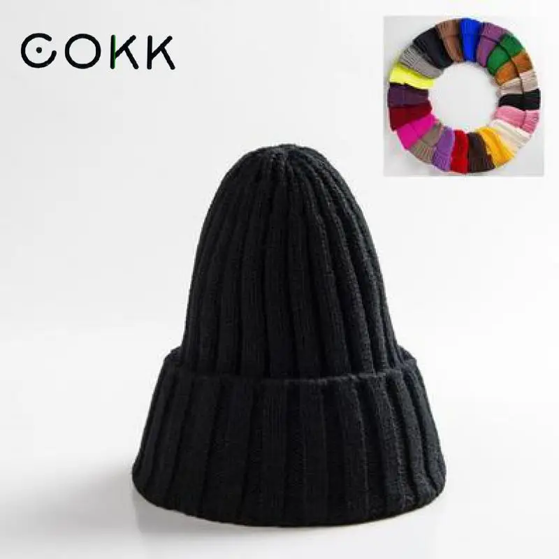 

COKK Unisex Hat Cotton Blends Solid Warm Soft HIP HOP Knitted Hats Men Winter Caps Women's Skullies Beanies For Girl шляпа
