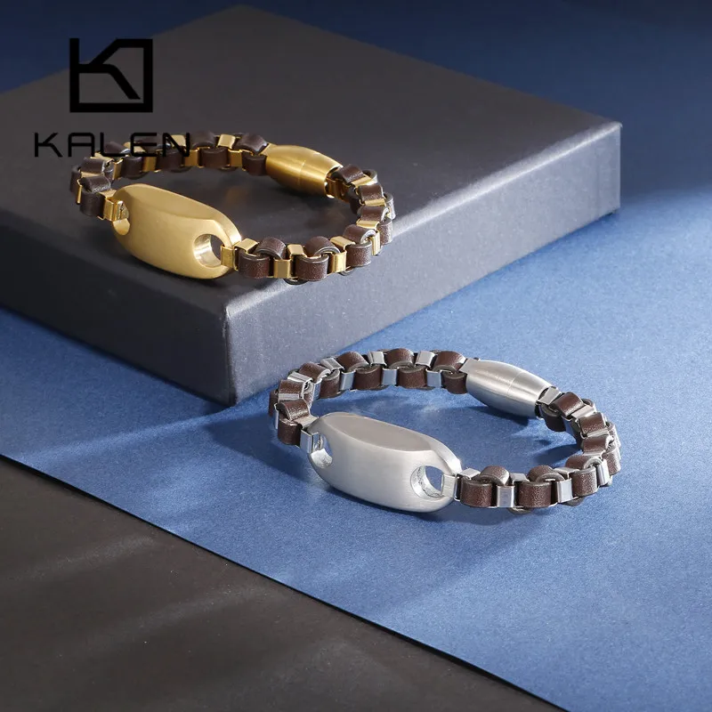 Мужской браслет из натуральной воловьей кожи KALEN позолоченный/цветной