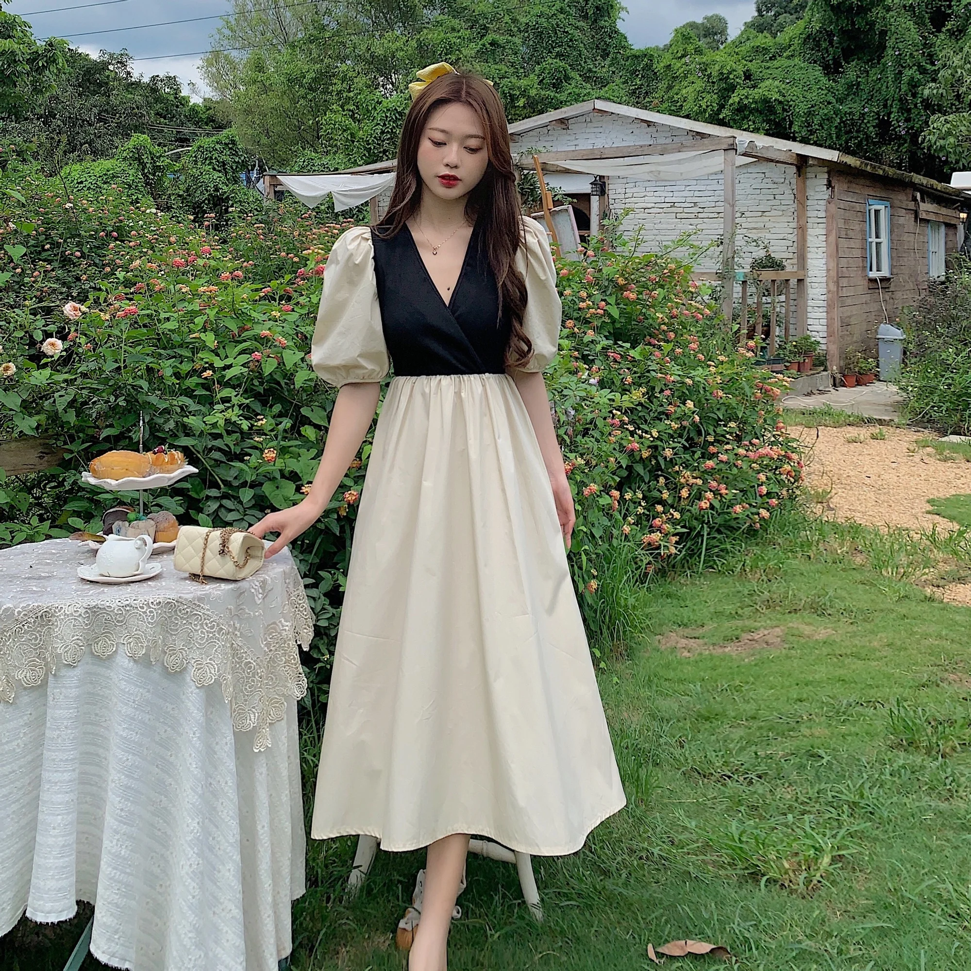 Цена ~ Новый корейский стиль чувство дизайна контрастный цвет пэчворк имитация