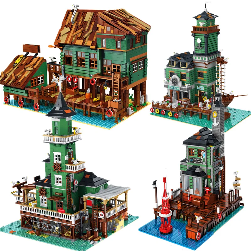 

Street View Series The Old Fish Store House Pier Captain Wharf Shipyard Building Block Set Model Brick Toy For Kid Birthday Gift