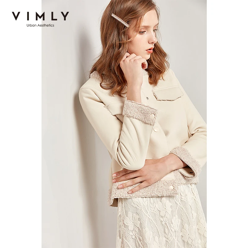 Женская кожаная куртка Vimly весенне осенняя однотонная приталенная одежда из