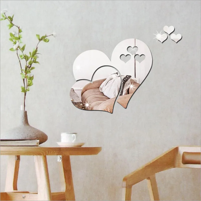 

3D Mirror Love Hearts Wall Sticker Decal DIY Wall Stickers for Living Room Modern Style Home Room Art Mural Decor Removable