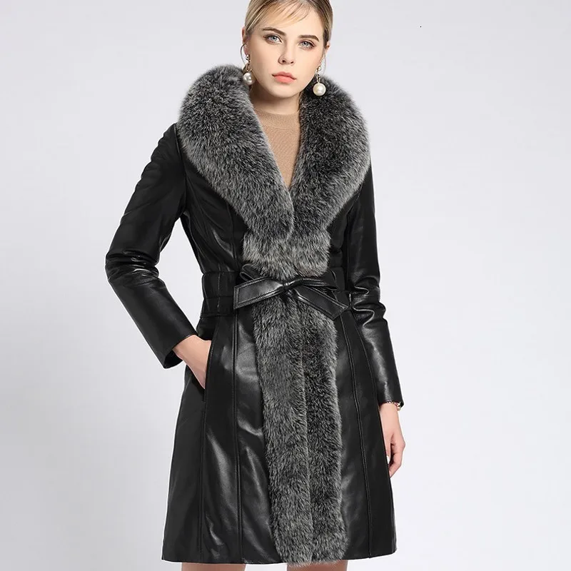 Женская кожаная рубашка с поясом зимняя из натуральной кожи воротник овечьей |