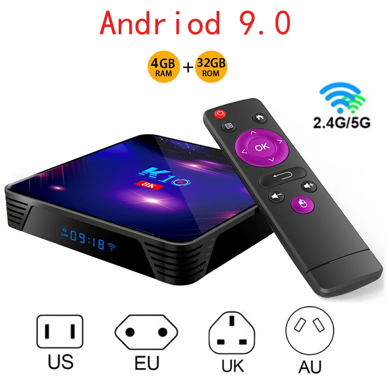 

TV Box Android 9.0 4G+32GB 4K Android TV Box Bluetooth-compatible Smart TV Box 2.4G 5G Youtube WIFI Google Voice Set Top Box