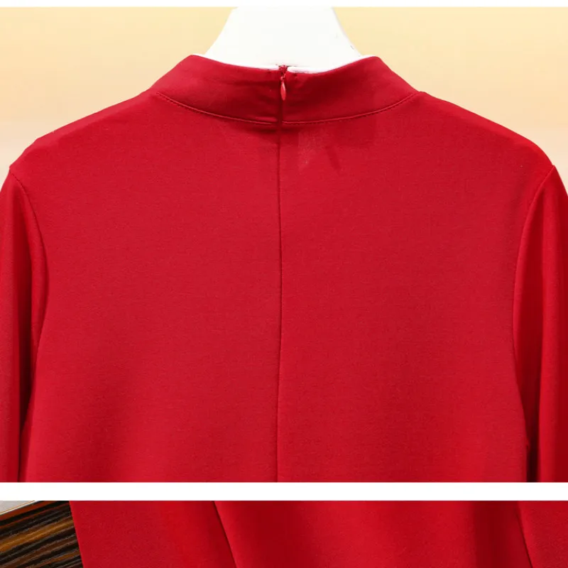 

Autumn M-4XL Plus Size Vintage Red Black Casual Chinese Style Traditional Casual Women Long Sleeve Cheongsam Dresses Qipao