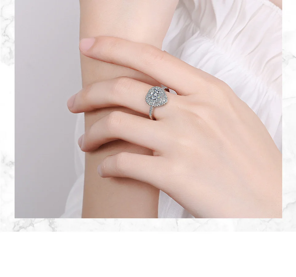 

Luxury Shinny Zircon Diamond Ring for Women Wedding Statement Ring Fashion Silver Plated Heart-Shape Couple Rings Jewelry Female