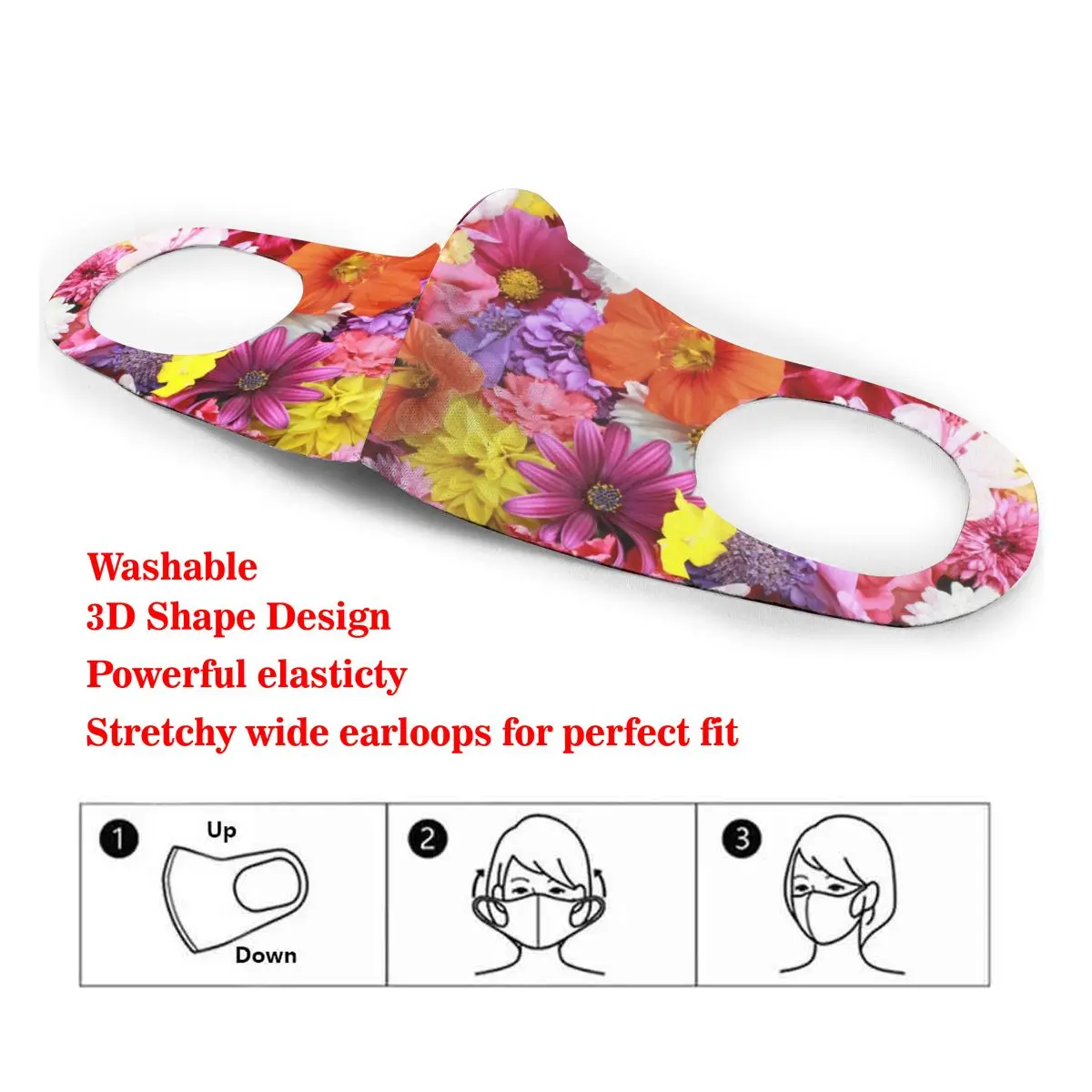 

Dust Mask Bright Red Flowers Mouth Face Mask for Adult Kids Windproof Washable Reusable