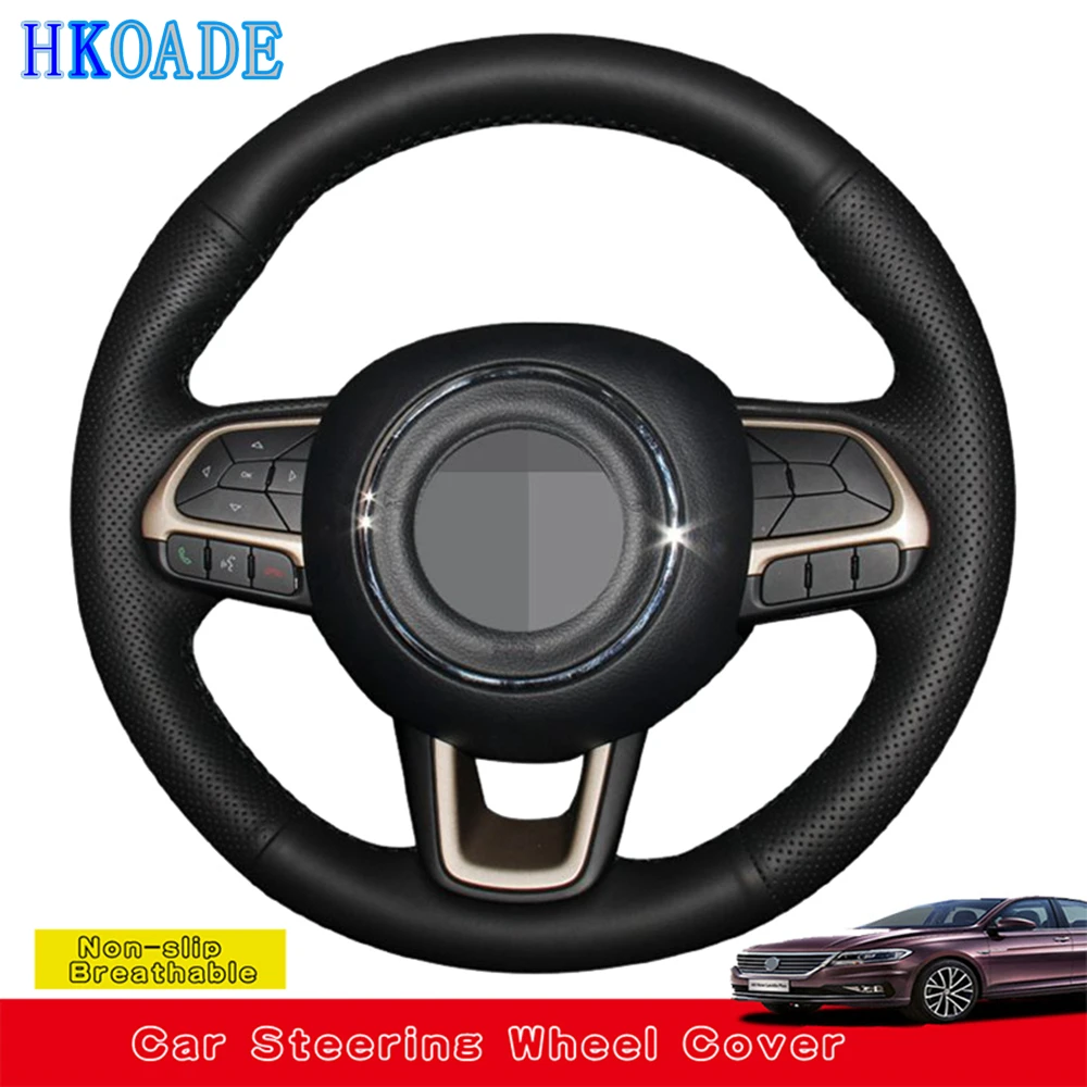 HKOADE Hand made черная искусственная кожа Чехлы рулевого колеса автомобиля Обёрточная
