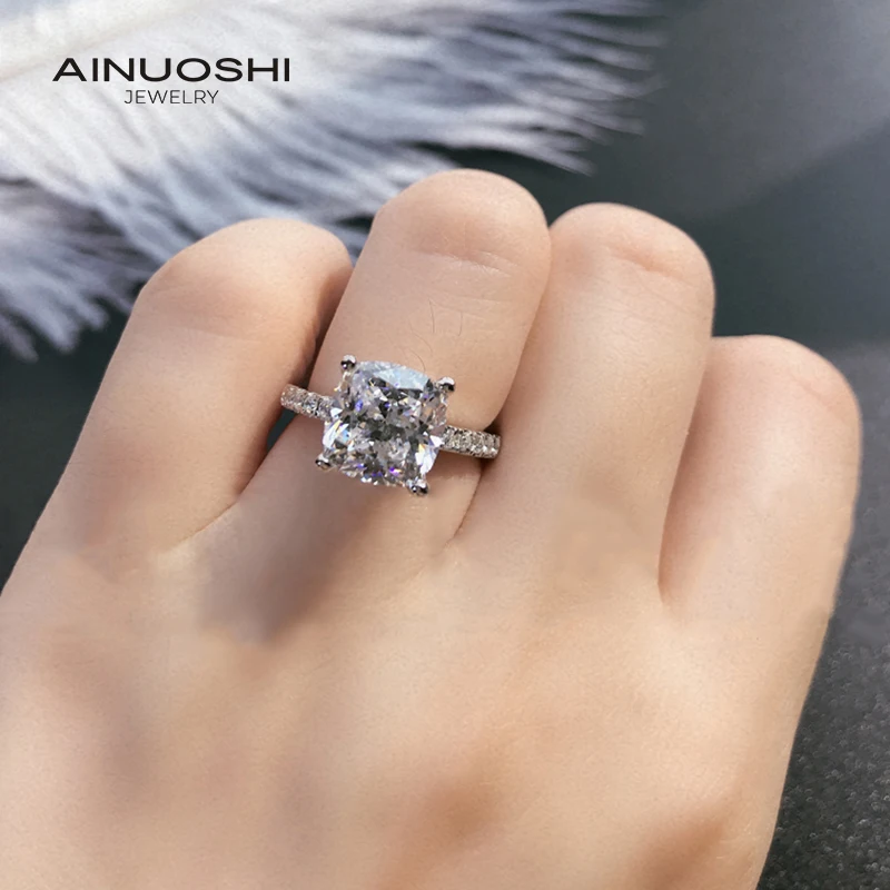 AINUOSHI 9x9 мм подушки с Обручение кольца имитация Сона алмаз для 925 пробы Серебряное