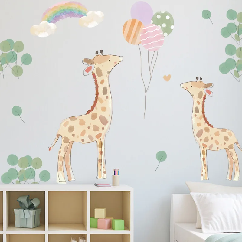 Creative Cartoon Giraffe Wall Stickers Kids Bedroom Nursery Classroom Background Decorative Decal