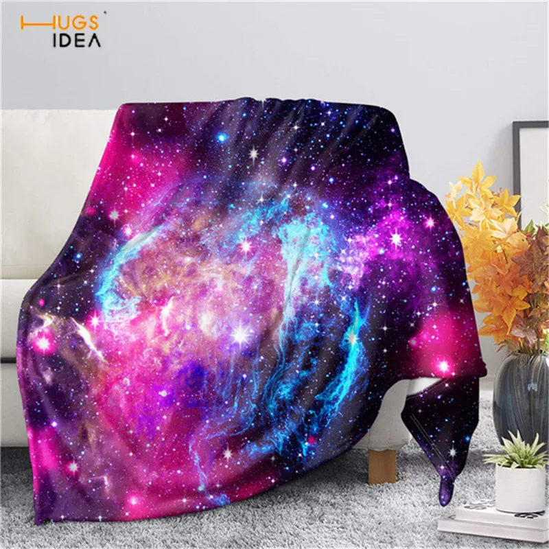 Фланелевое Флисовое одеяло HUGSIDEA 2020 с изображением Галактики для дивана теплое