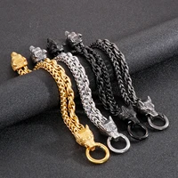 hip hop wolf head mesh chain bracelet high quality stainless steel heavy charm punk mens fashion jewelry mens special bracelet