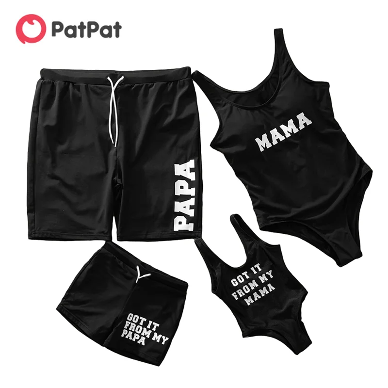 PatPat New Arrival Summer Family Matching Swimsuit Sweet Letter Print In Black Outfits Swimwear Sets For Holiday