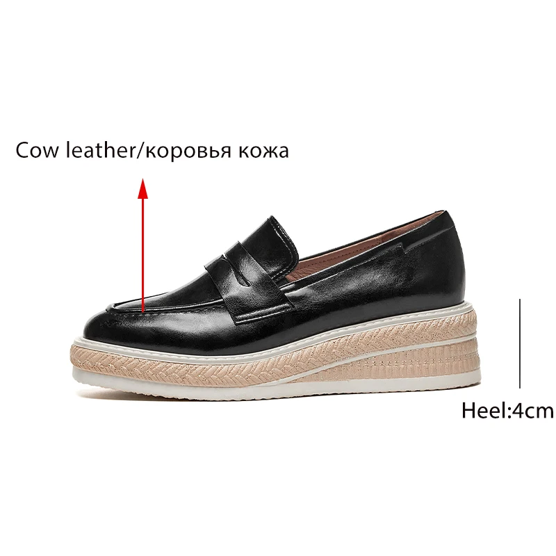

Genuine Leather Women's Shoes Fashion Spring/autumn Loafers Flat Shoes Round Toe Platform Shoes Woman
