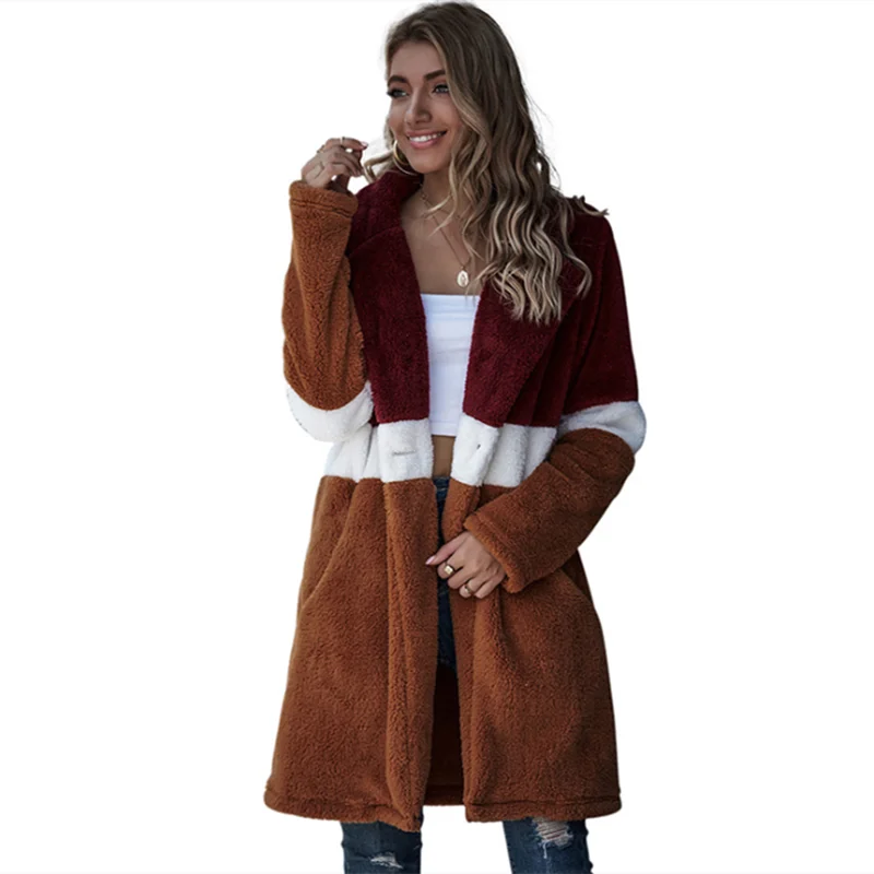 

Women Winter Thicken Faux Fur Jacket Female Sheep Fur Loose Casual Wool Coat New Fashion Vintage Plaid Woolen Outerwear Europe A