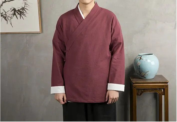 

Мужские осенние новые хлопковые льняные куртки Hanfu мужские однотонные ВИНТАЖНЫЕ пальто в китайском стиле Мужская модная одежда