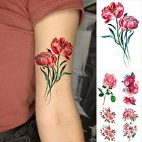 temporary tattoo sticker washable transfer red rose peony bouquet garland rose kid fake tatto mens women flash tatoo