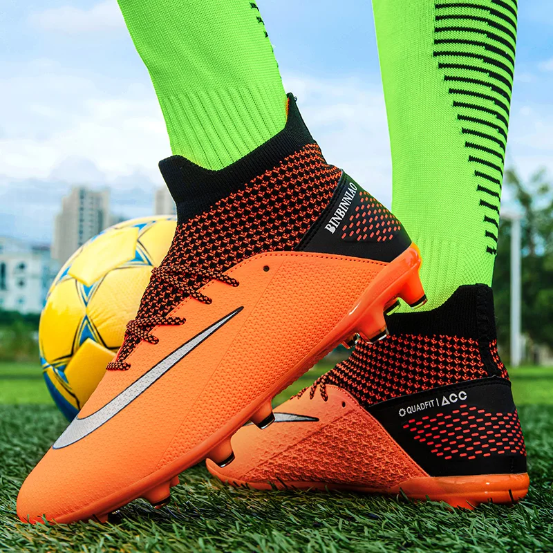 Trendy Orange Adult TF/AG Football Boots Cleats Outdoor Teenager Sneakers Artificial Grass Soccer Boots Men zapatillas de futbol