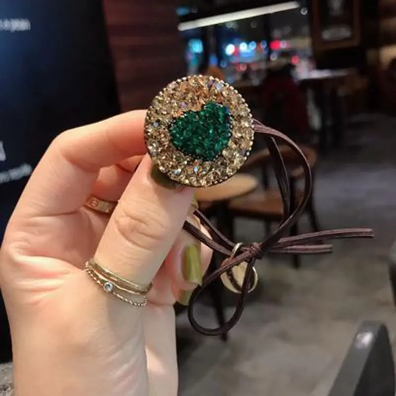 

2021 New Net Red Korea Women Hair Ropes Crystal Heart Elastic Rubber Band for Girl Fashion Hair Accessories Hair Ties Wholesale