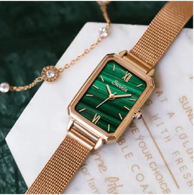 

SUNKTA Japan Quartz Movement Women Watches Ultra-thin Ladies Clock High Quality Waterproof Rectangle Small Green Watch Dropshipp