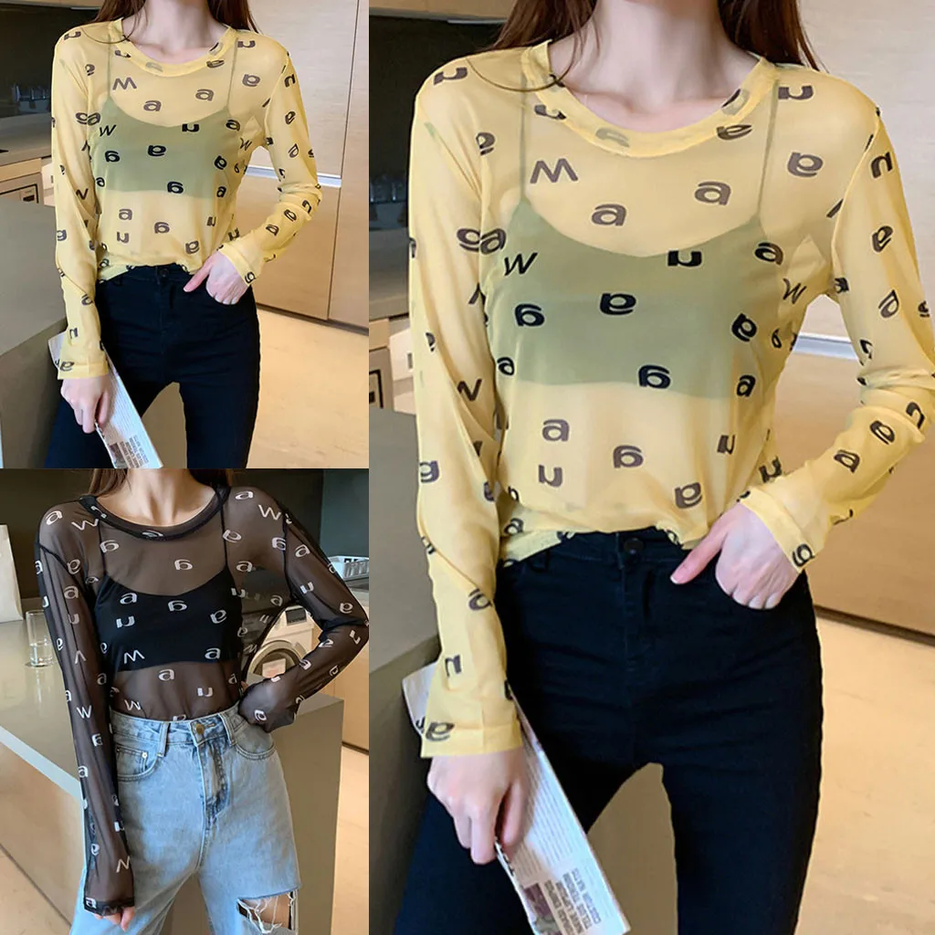 Футболка женская сетчатая Прозрачная Тонкая Солнцезащитная футболка с длинным