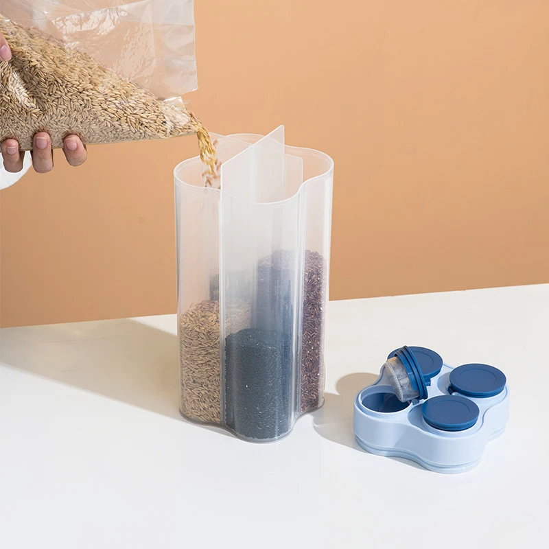 

Food Storage Box Grain Storage Kitchen Food Storage Box W/ Moisture-Proof Lid Organizer Case 4 Adjustable Parts